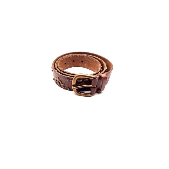 Abercrombie & Fitch Womens Vintage Brown Studded Round Buckle Leather Belt Large - Picture 1 of 9